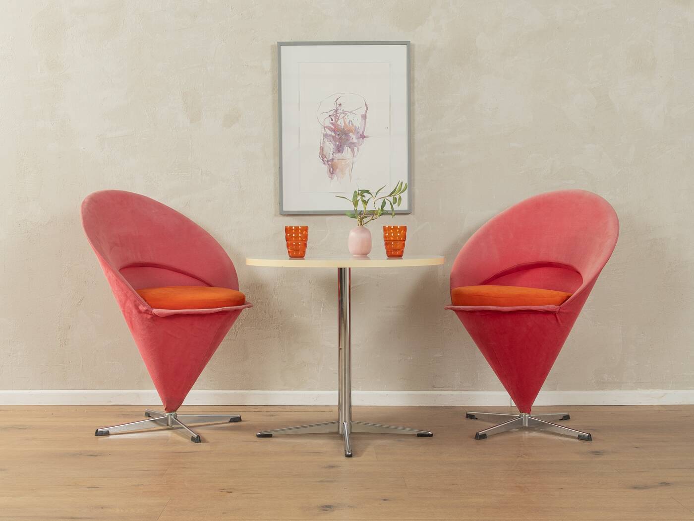 Unique Cone Chairs by Verner Panton for Gebrüder Nehl, set of 2, pink and orange