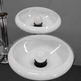 Mid-century chrome chandelier with milk-glass disc shades, Czechoslovakia, 1950s