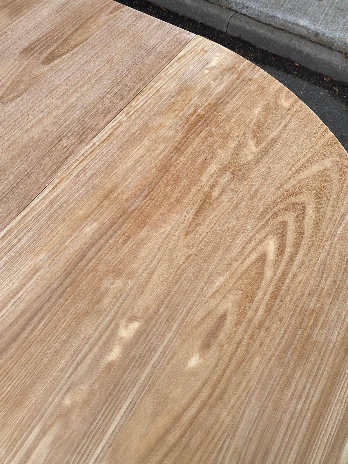 Scandinavian round extendable dining table stripped in raw oak 1980