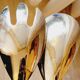 Set of salad serving cutlery in silver metal and resin