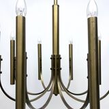 Sciolari, Vintage Italian large 8 lights brass chandelier. 1970s