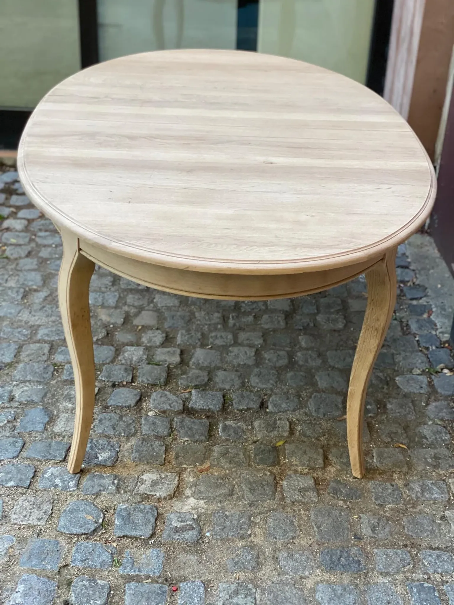 Louis XV oval extendable dining table stripped in solid oak 260cm 1970