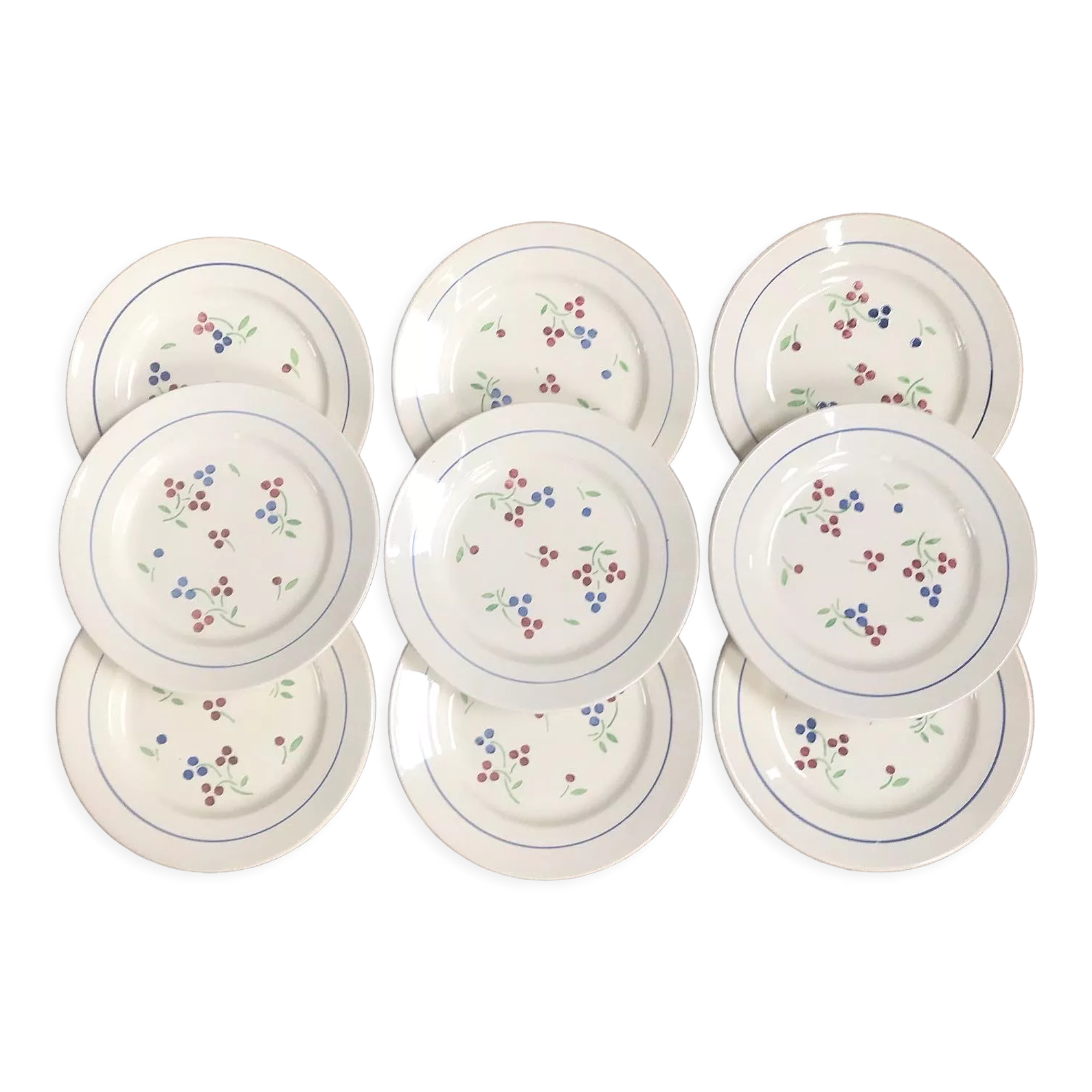 Lot de 9 assiettes à dessert anciennes