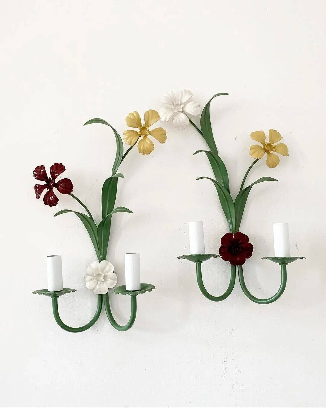 Pair of Thunbergia wall lights in painted metal, two light arms