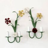 Pair of Thunbergia wall lights in painted metal, two light arms