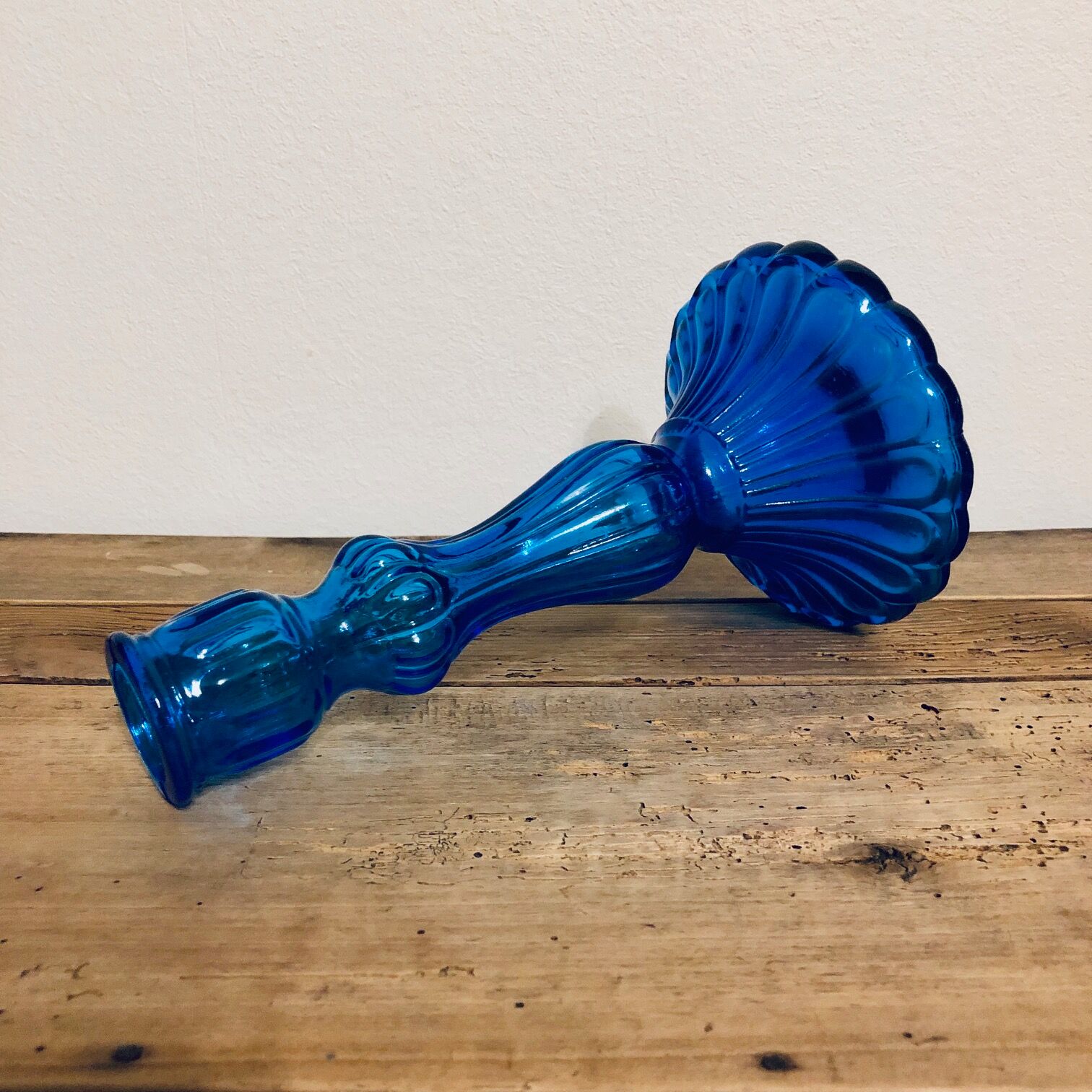 Blue glass candlestick