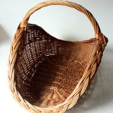 Large handmade solid wicker braided firewood basket, vintage from the 80s