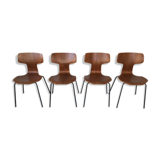 Suite de 4 chaises "marteau" par Arne Jacobsen pour Fritz Hansen, Années 70