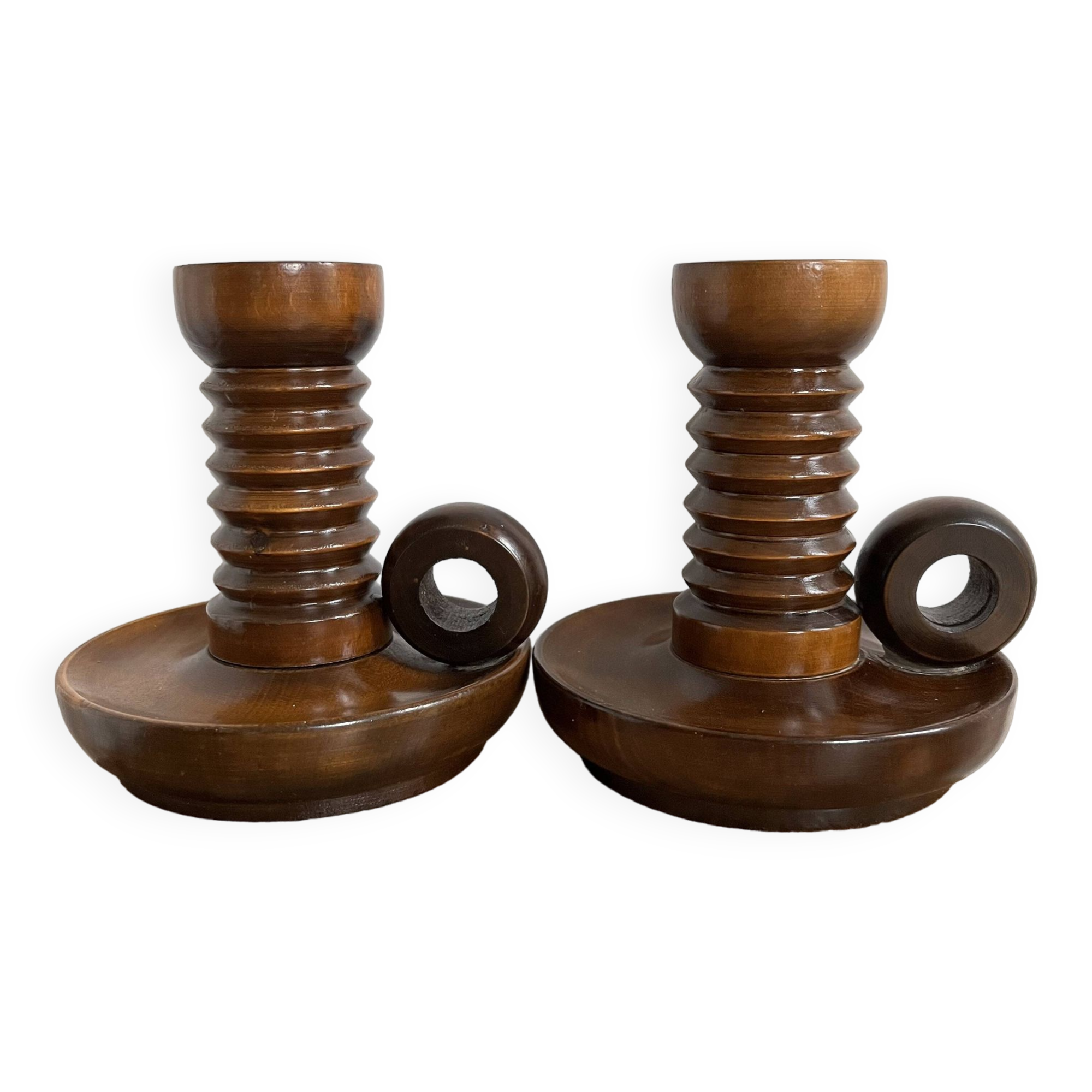Pair of turned wooden candlesticks from the 70s