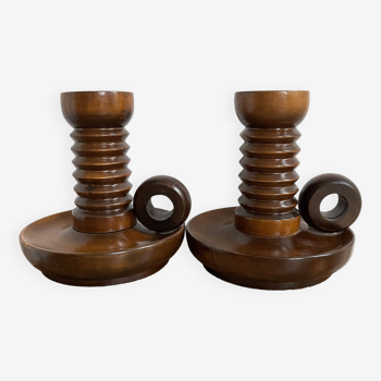 Pair of turned wood candlesticks from the 70s