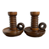 Pair of turned wooden candlesticks from the 70s