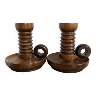 Pair of turned wood candlesticks from the 70s