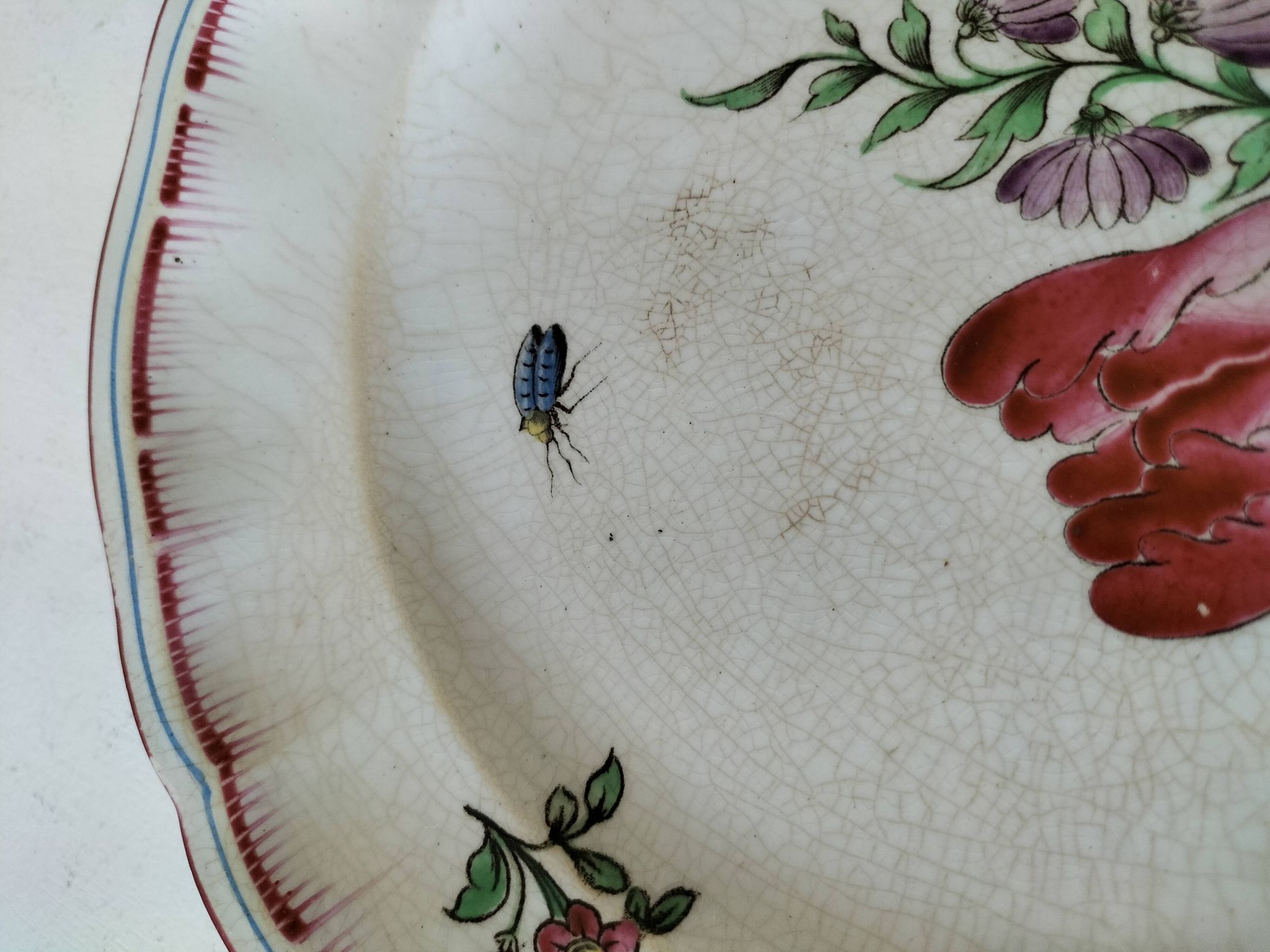 Antique Lunéville plate – floral and insect decoration – circa 1840–1860