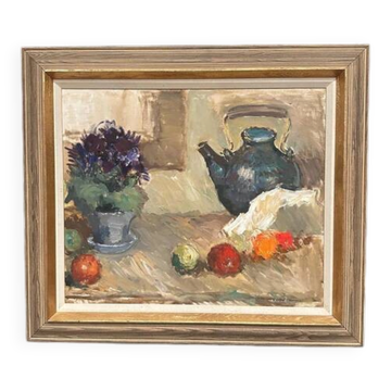 Swedish Oil on Canvas – “Still Life with Kettle” by Karl Gustav Strandberg