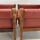Fauteuils lounge danois vintage en palissandre et cuir. Années 1960.