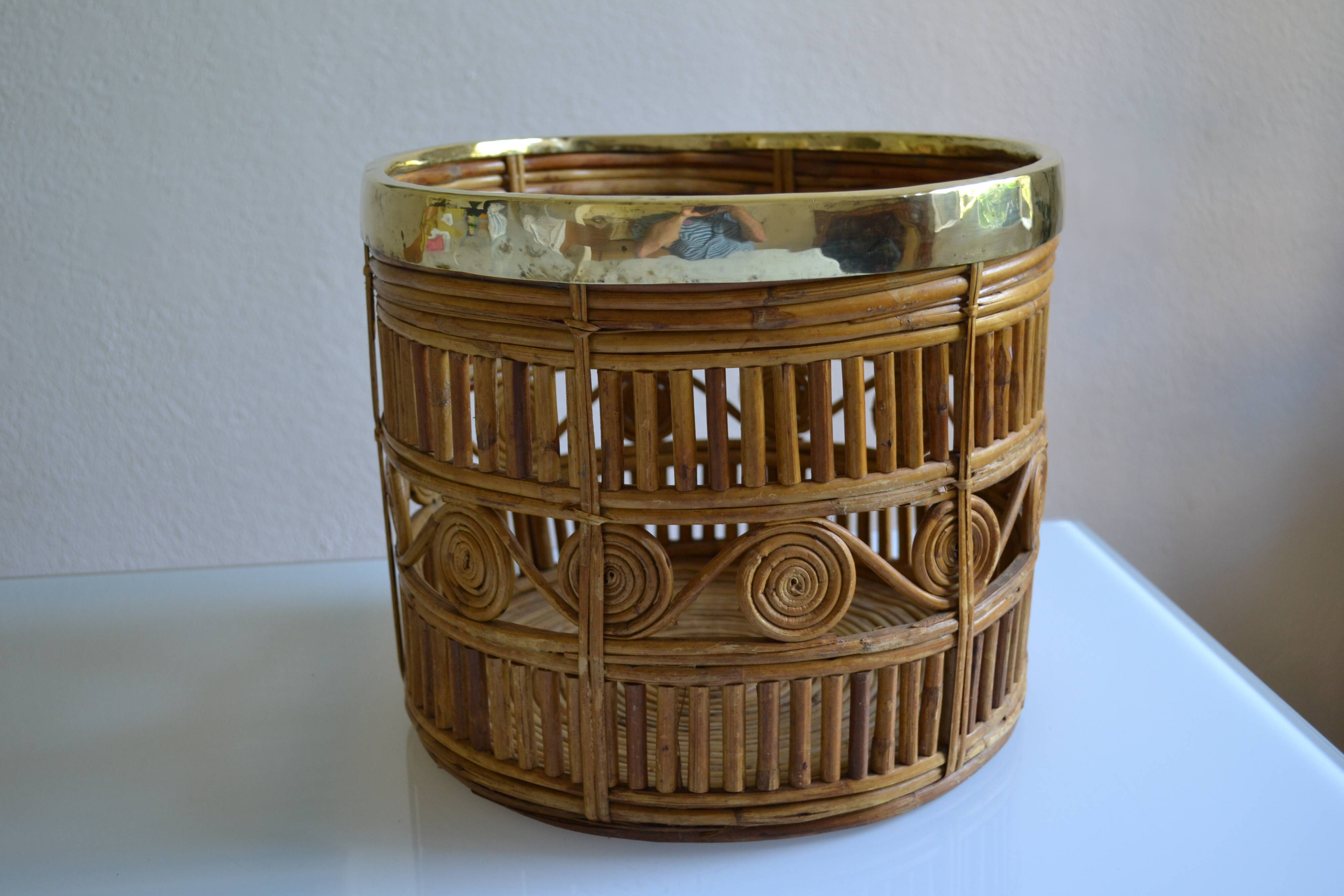 Bamboo and brass basket circa 1960 italy