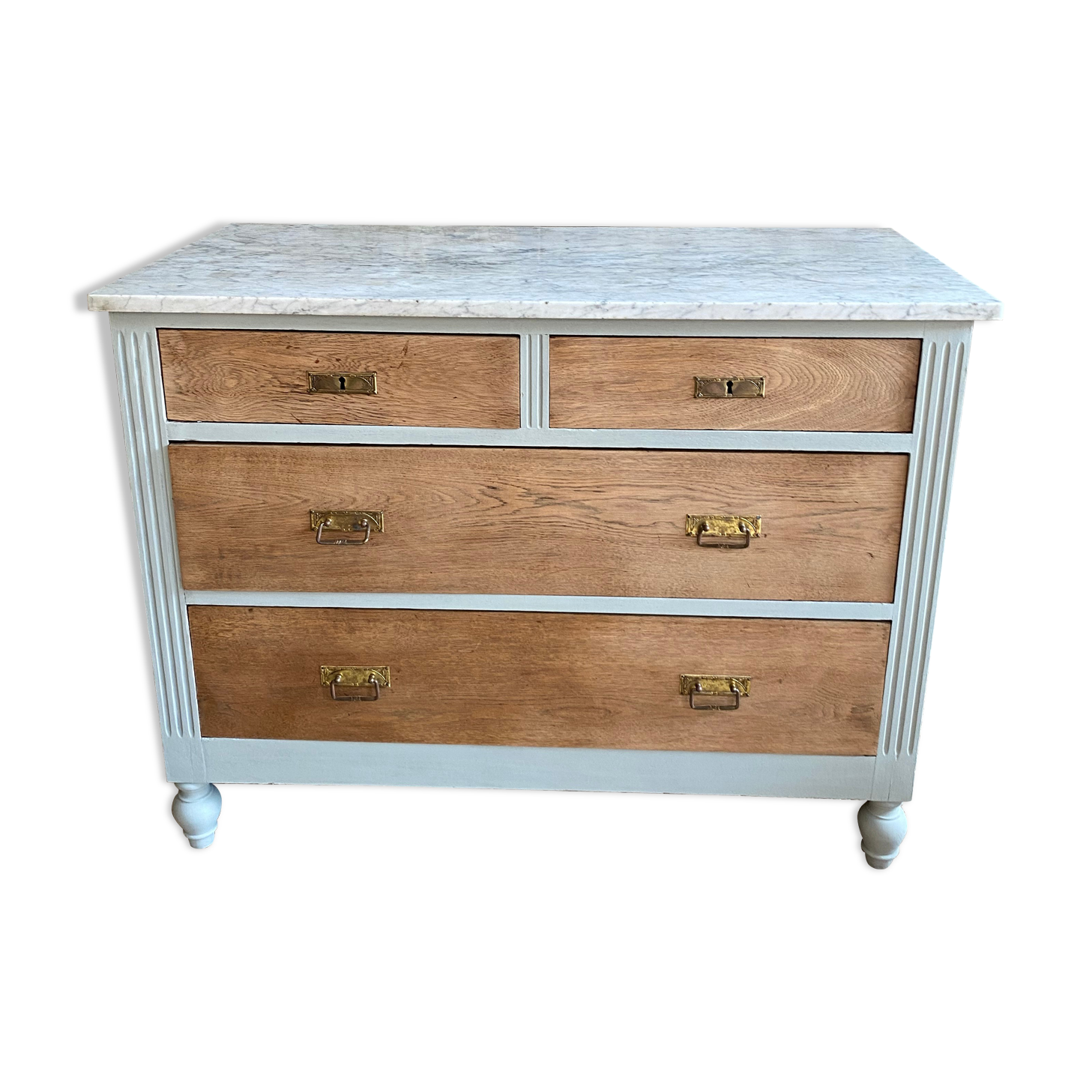 Chest of drawers raw wood & Flemish grey