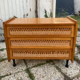 Rattan chest of drawers and vintage wood