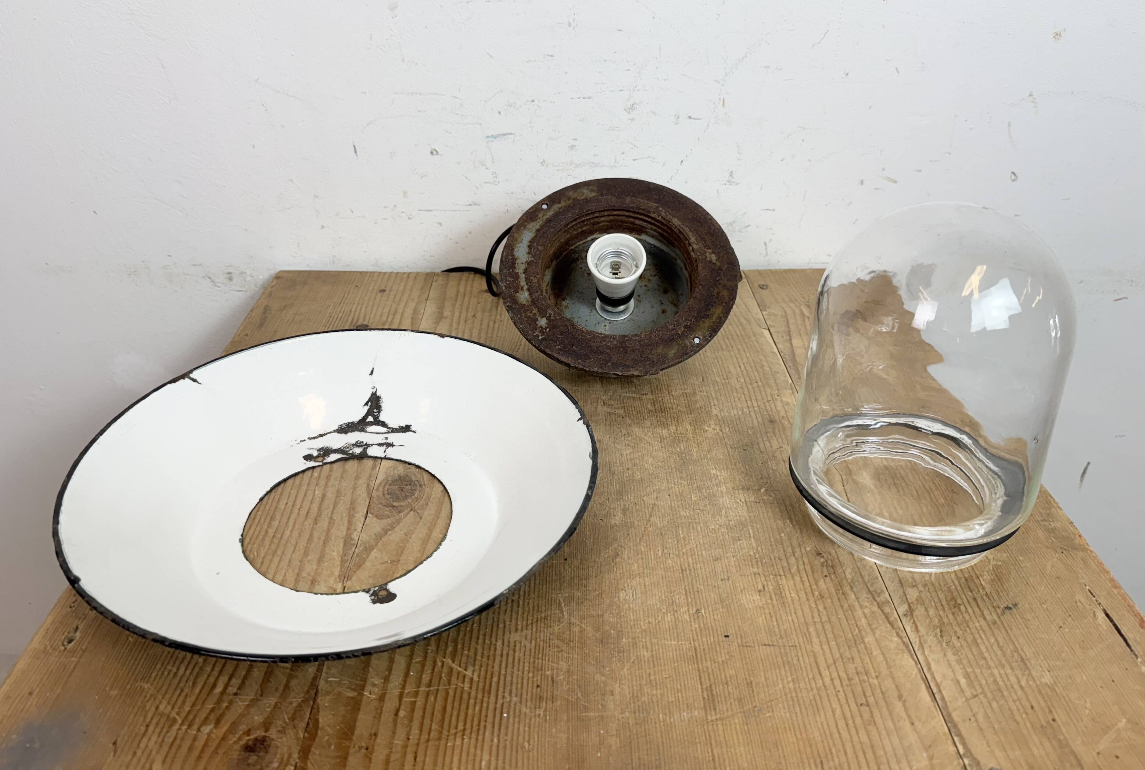 Green Enamel and Cast Iron Industrial Pendant Light, 1960s