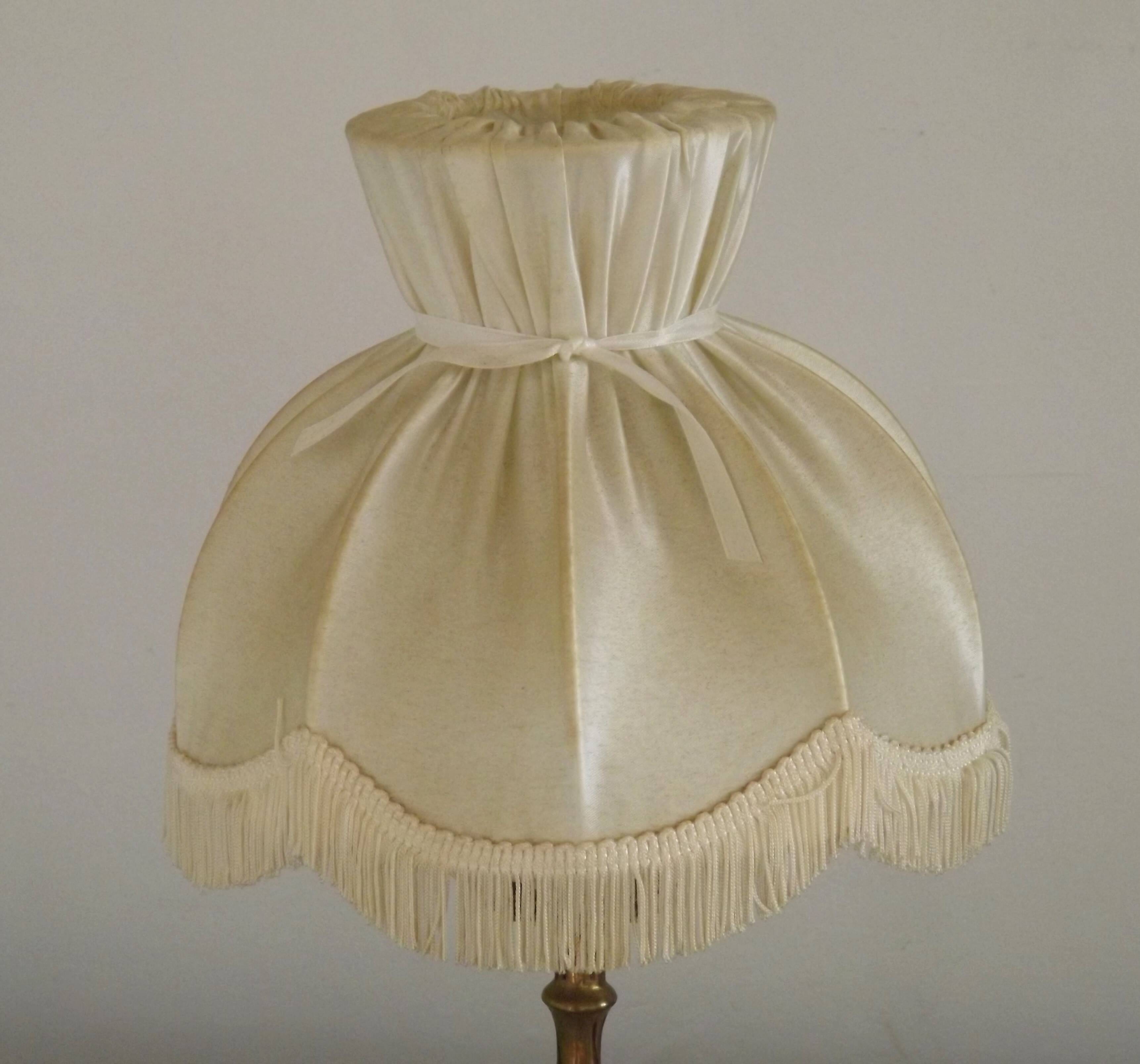 French Vintage Brass Table Lamp With Cream Fringed Shade 5567