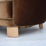 Canapé courbé danois 2 places des années 1960, en velours d'ameublement marron.