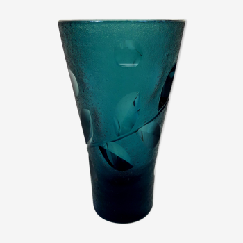 Vase vintage verre épais bleu nuit