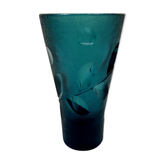 Vintage vase thick glass midnight blue