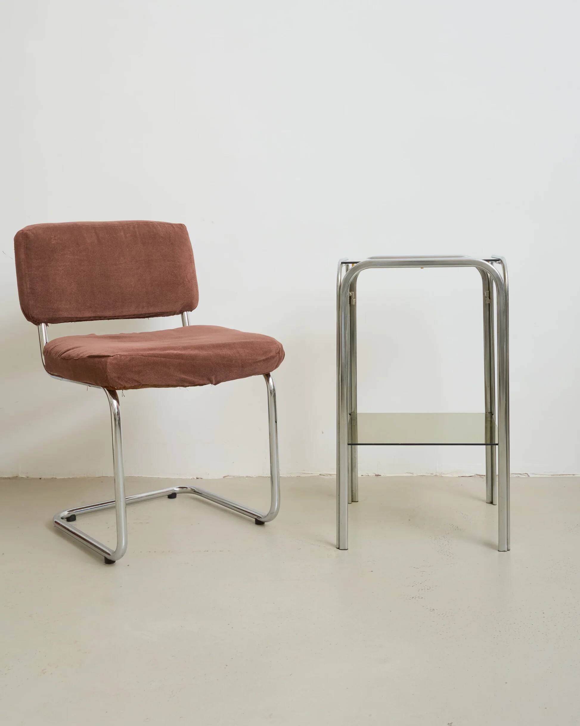 Tubular side table with smoked glass tops, 1970s