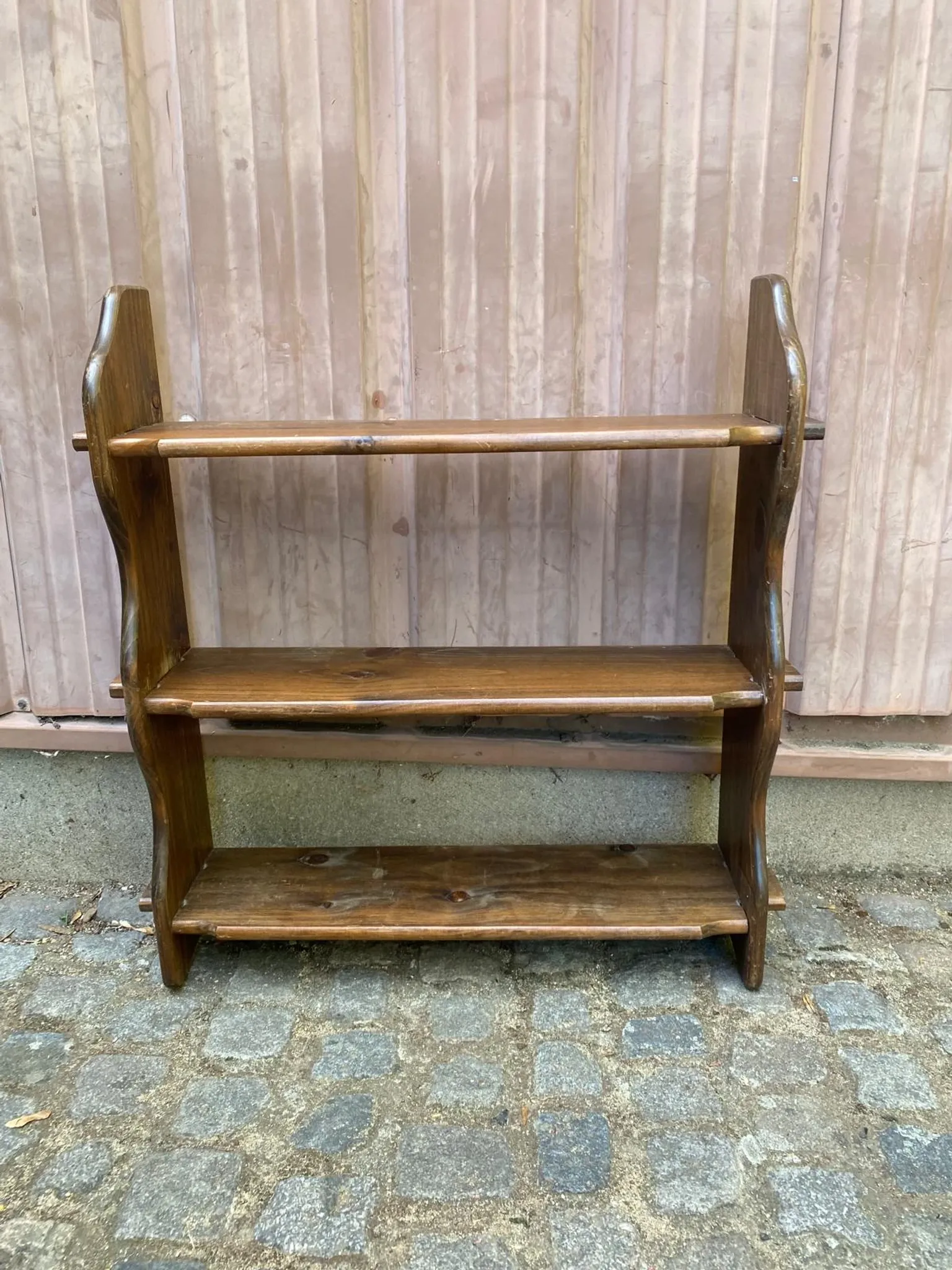 Rustic solid wood wall shelf 76x86cm 3 levels 1970