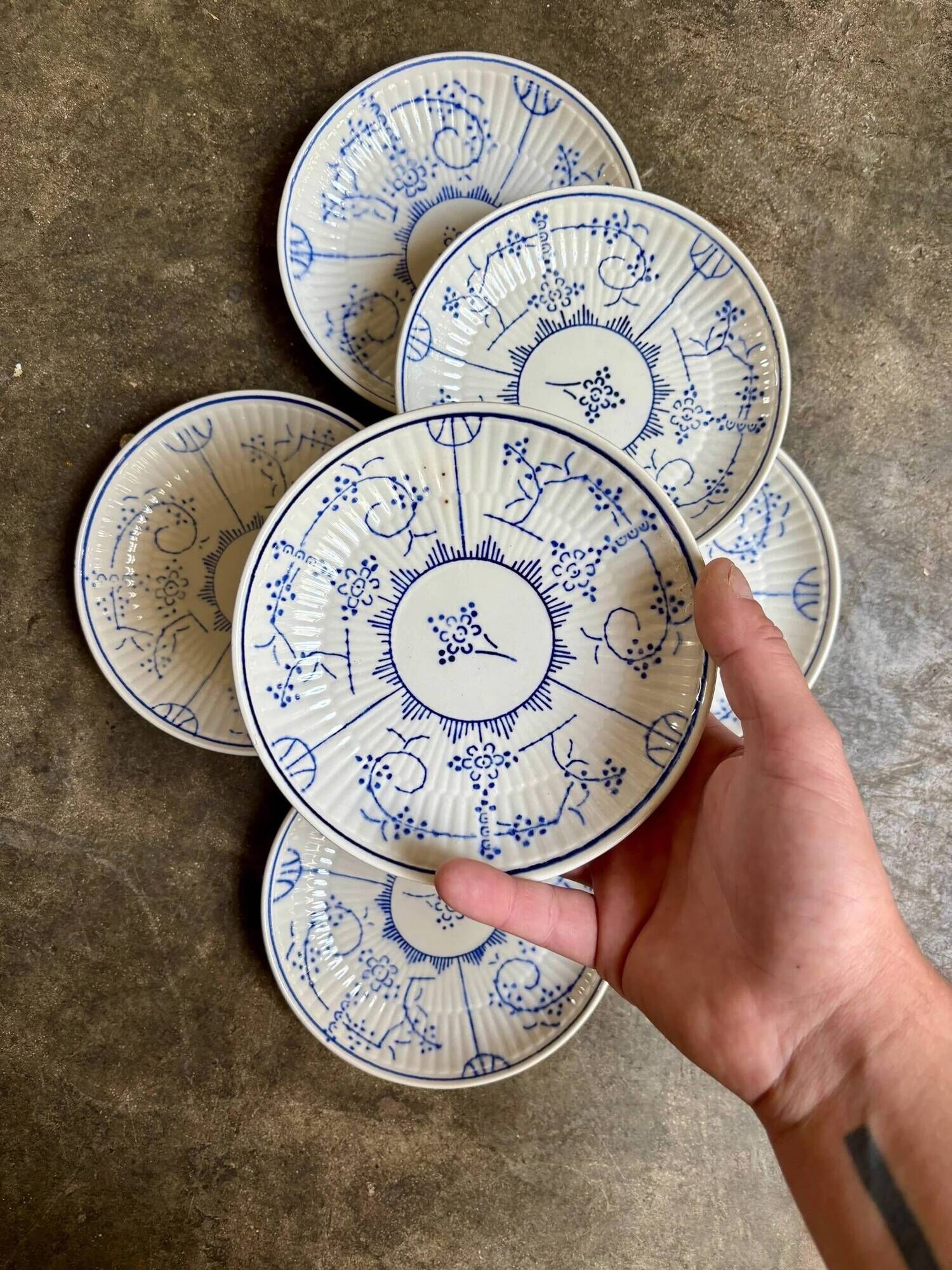 6 Boch La Louvière blue glazed earthenware bread plates, "Copenhagen" service - 1920s-30s