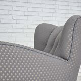 1950s, Danish armchair, furniture fabric, carved oak wood.