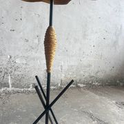 Lot de 2 tables d’appoint vintage italiennes en raphia