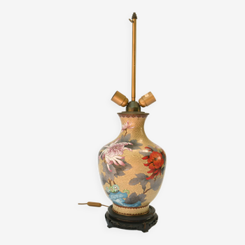 Cloisonné enamel vase mounted in lamp