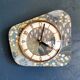 Horloge formica vintage pendule murale silencieuse asymétrique "Bleu ocre rose"