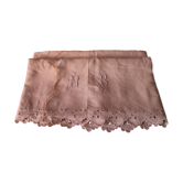 Drap ancien en lin début XXé brodé main