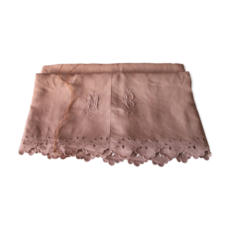 Drap ancien en lin début XXé brodé main