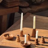 Pyramidal circular teak monoxyle candlestick H7 D5