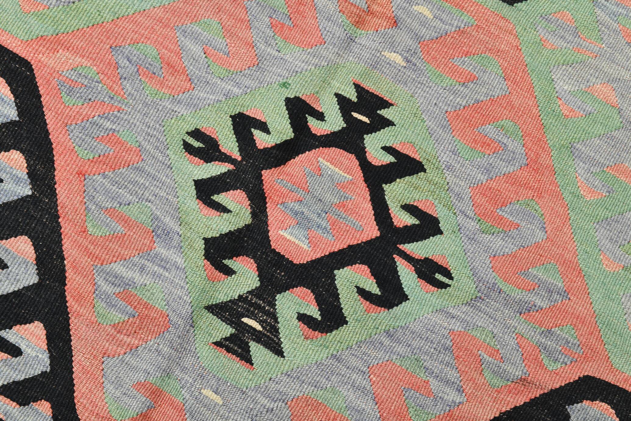 Tapis Kilim Vintage Pastel Fait Main, Motifs Géométriques Turcs, 175x336 Cm