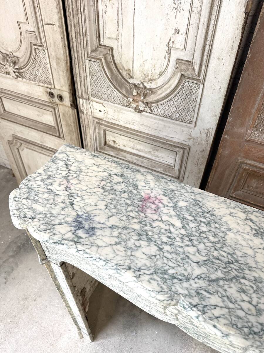 Cheminée de Louis XV pompadour circa 1900 marbre vert d’Estours