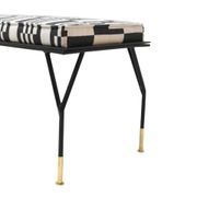 Modern Black Lacquered Iron and Patterned Fabric, 1970s Italian Stool