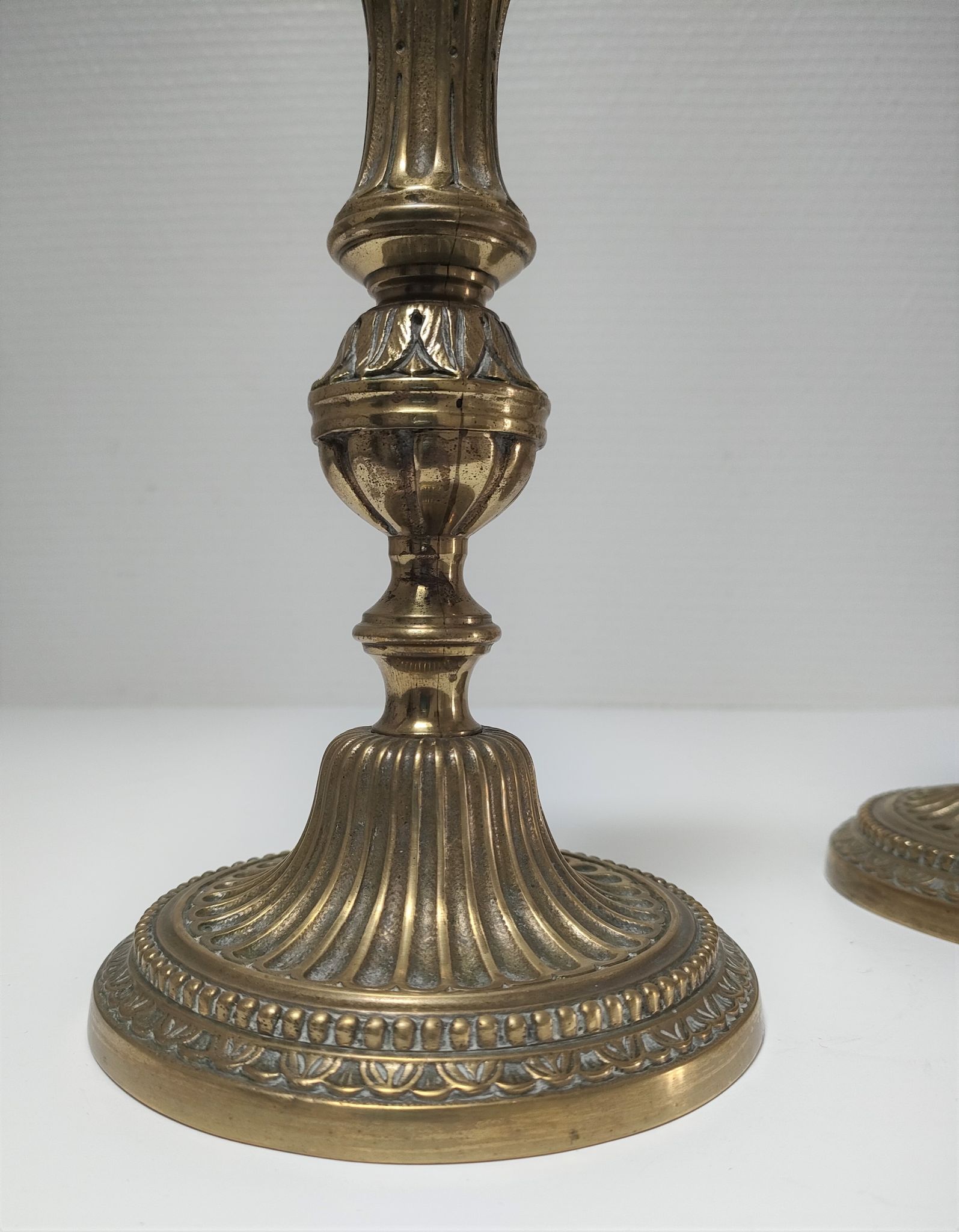 Pair of candle holders torches gilded bronze patinated style louis xvi period 19th century