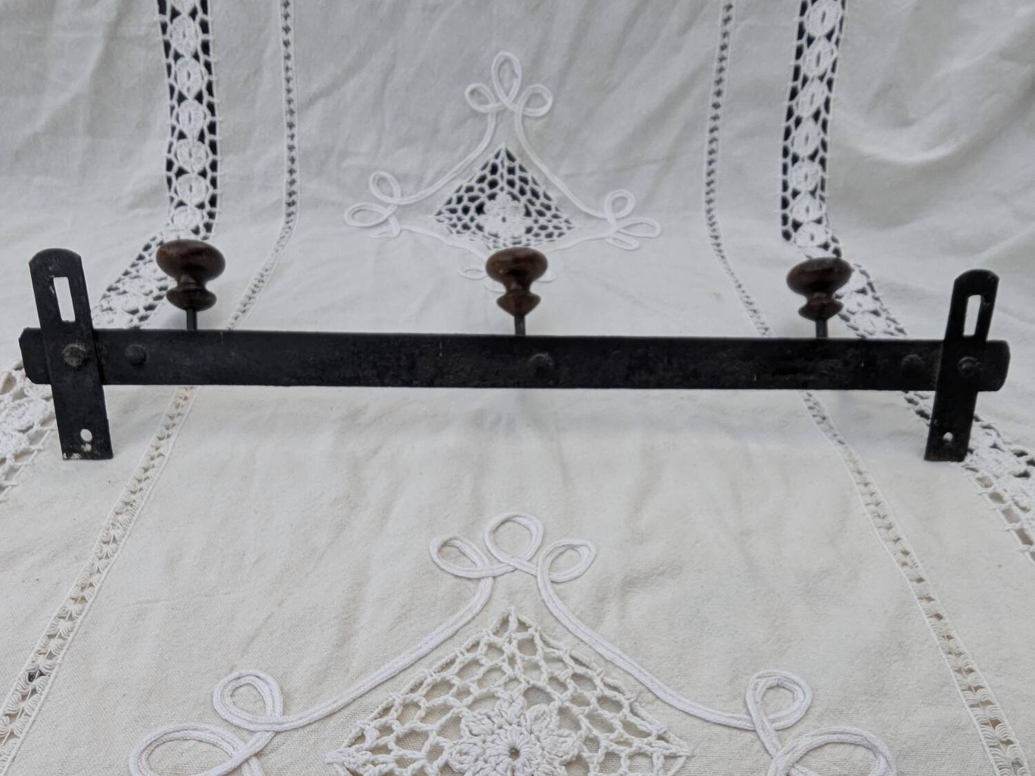 Wrought Iron Riveted Coat Rack with 3 Hooks Antique