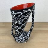 Spaghetti vase free form ceramic Vallauris 50s, red and black
