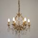 Mid Century Louis XV style cage chandelier - 6 arms - Brass and Crystal