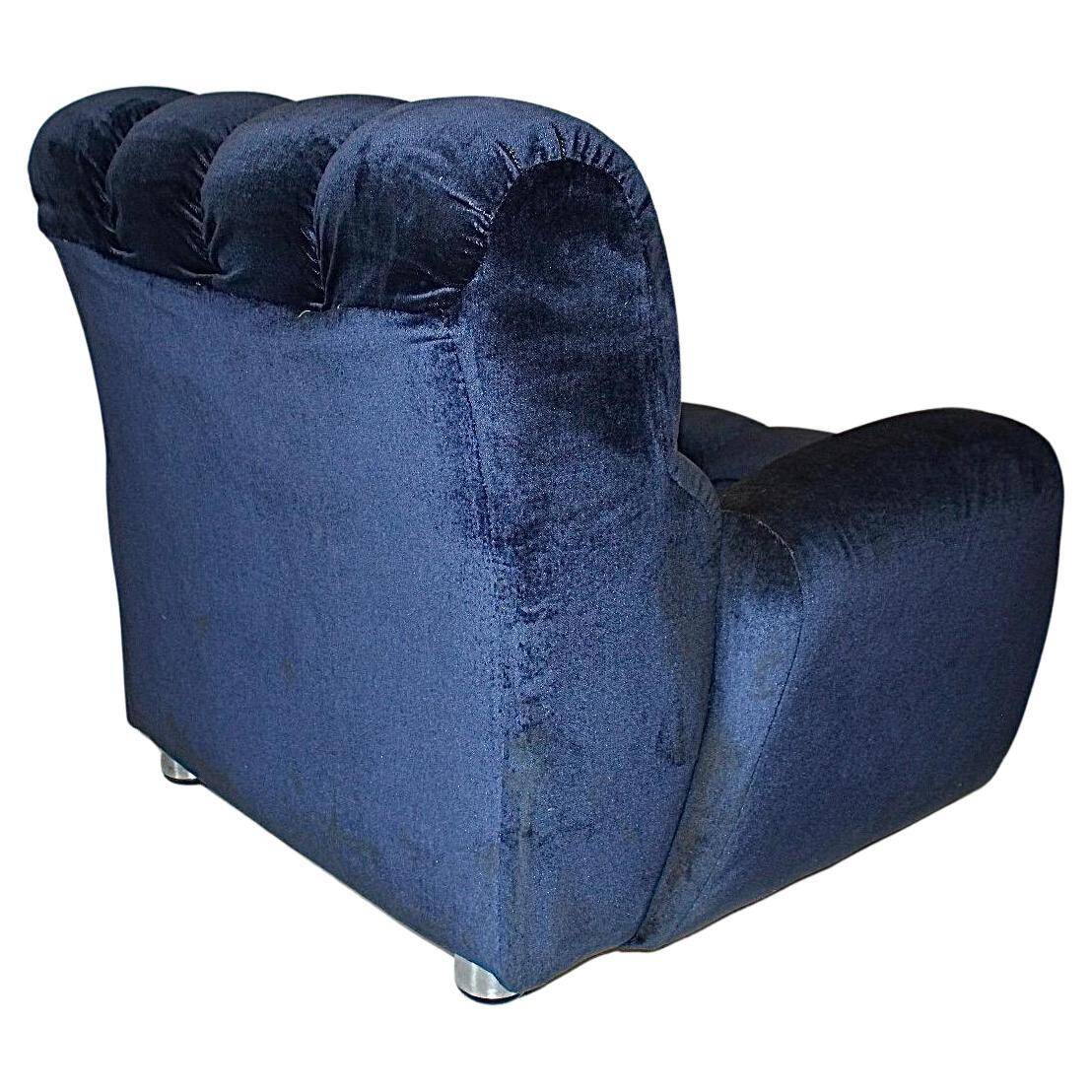 Italian Modern Blue Velvet Armchair