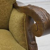 1960s, 3-seater Danish sofa, cotton/wool furniture fabric, solid oak wood.