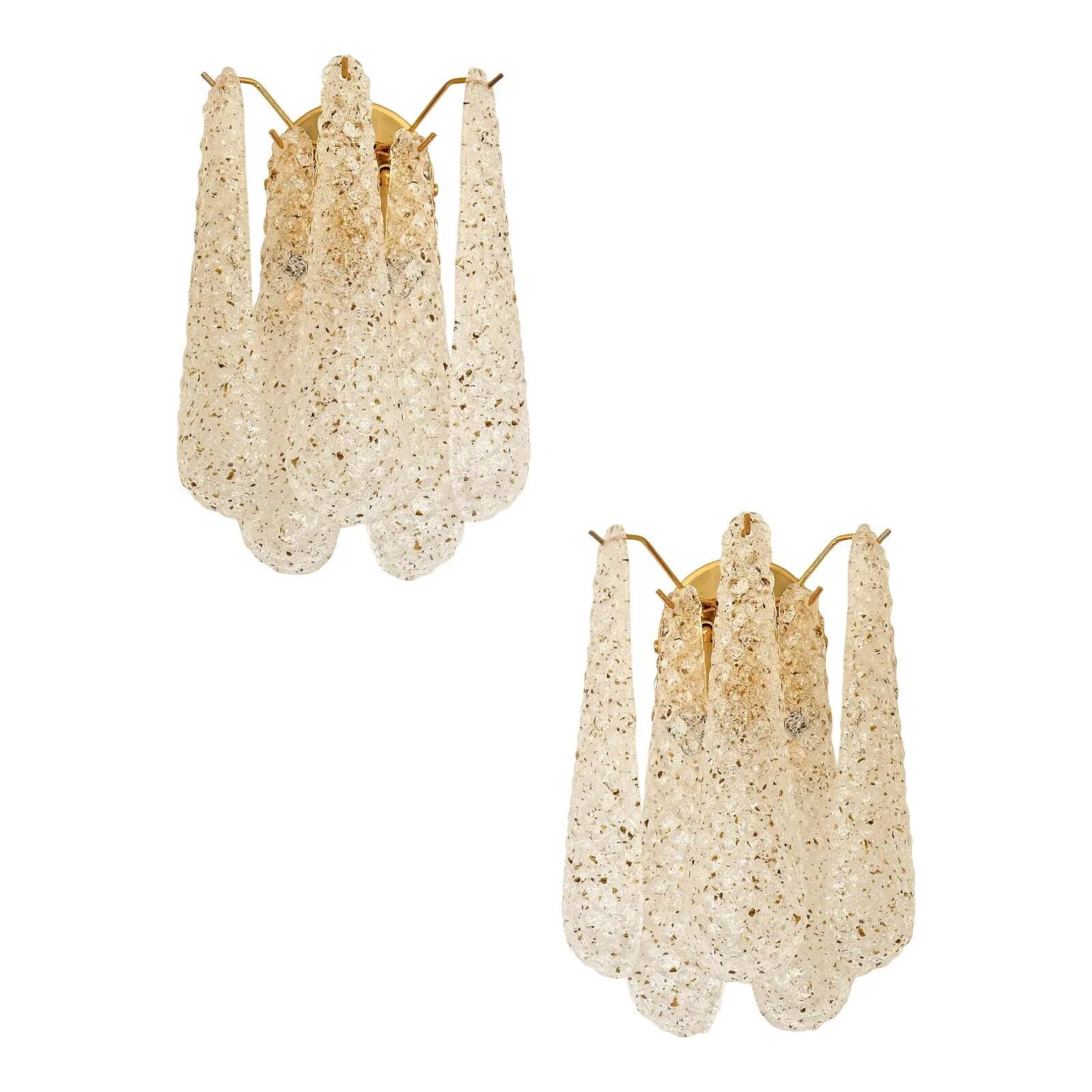 Mid-Century Modern “Conchiglie” Murano Glass Gold Wall Lights – Set of Two
