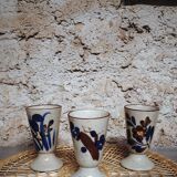 Set of 3 mazagrans in glazed sandstone floral decoration