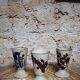 Set of 3 mazagrans in glazed sandstone floral decoration