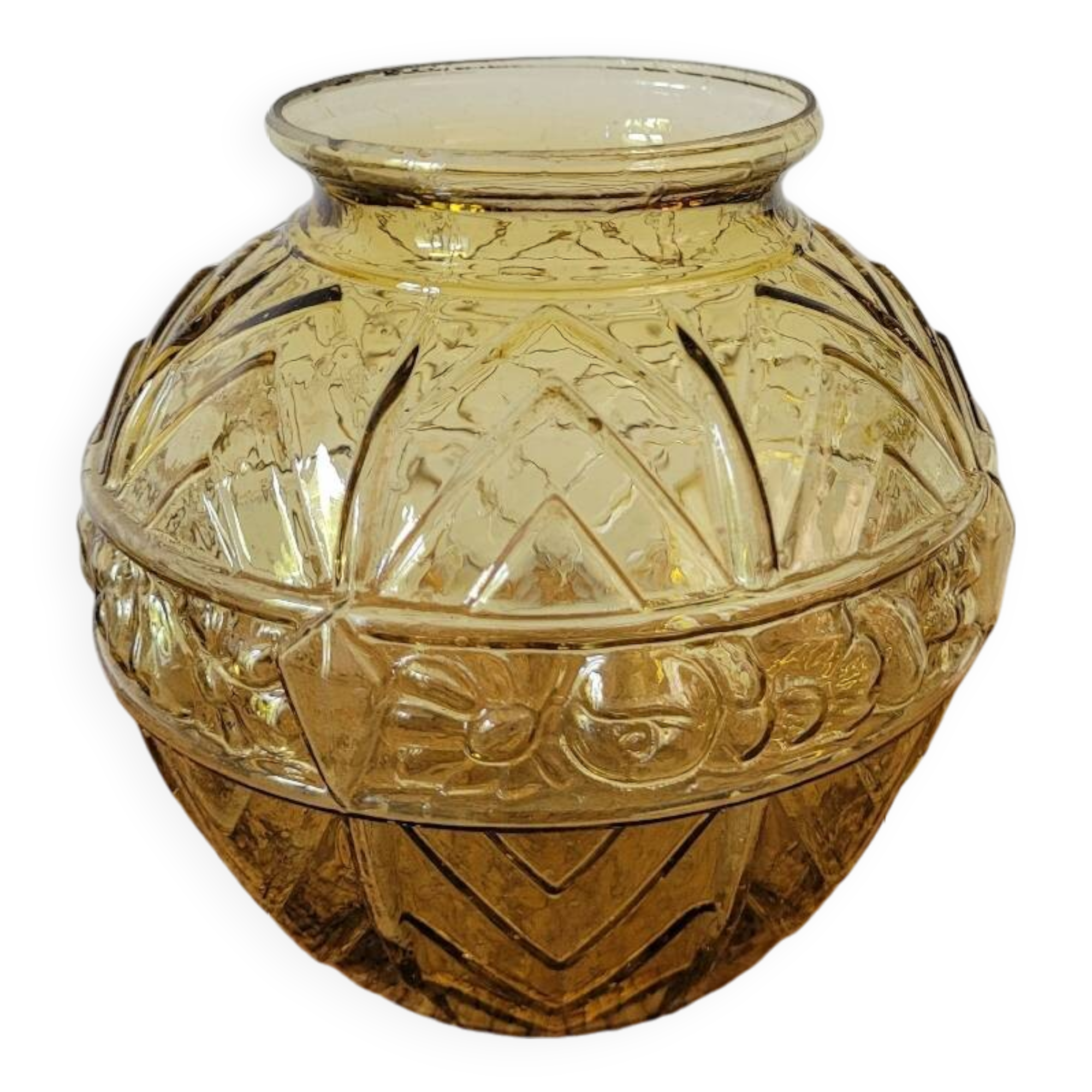 Yellow art deco ball vase